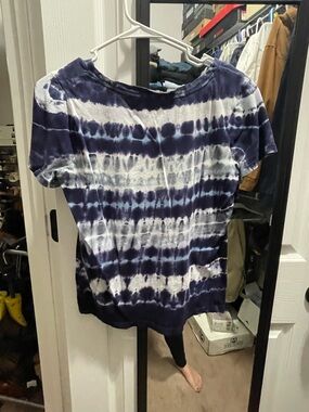 Style & Co. Navy and White Tie-Dye Short Sleeve Top